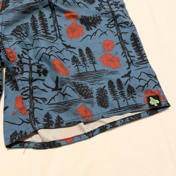 Blue and Black Swim Trunks with Red Floral Pattern - Picture 8 of 16